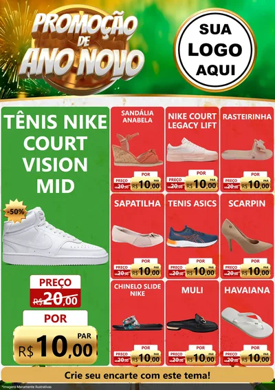 Modelo de Encarte para Encarte A4 Vertical com o tema Promoção de Ano Novo para Calçados