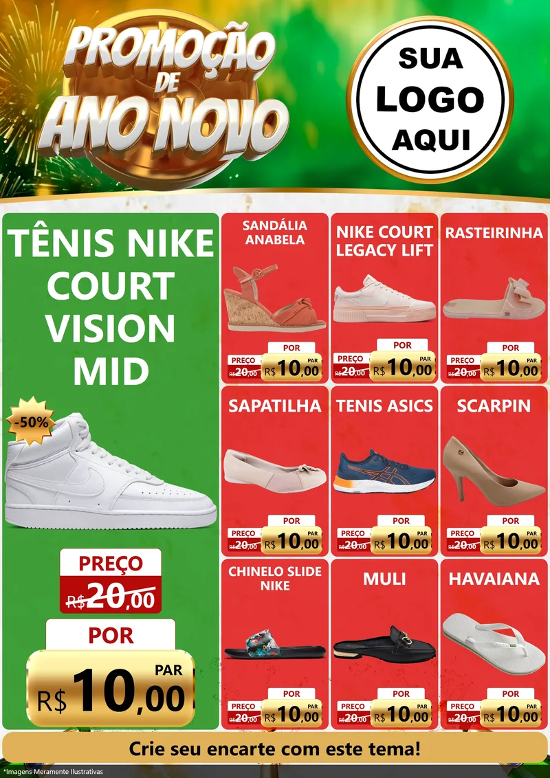 Modelo de Encarte para Encarte A4 Vertical com o tema Promoção de Ano Novo para Calçados