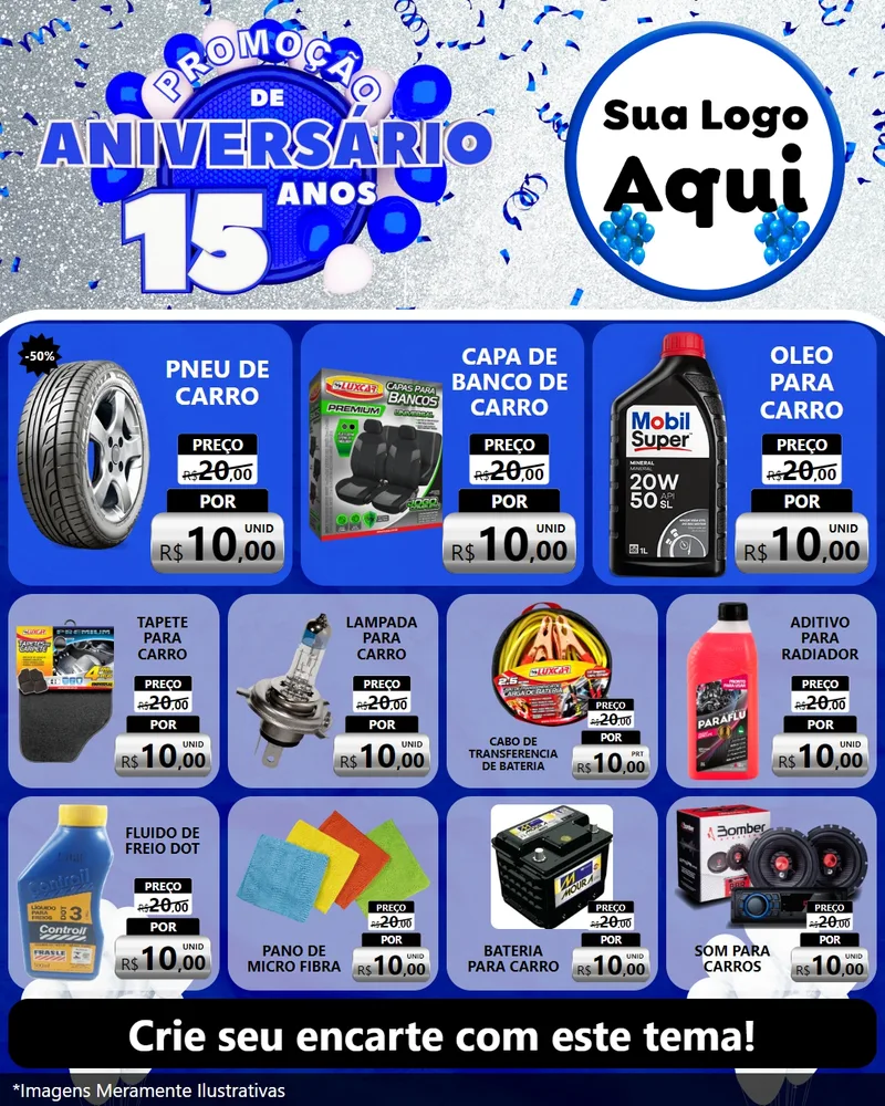 Modelo de Rede Social para Feed Instagram com o tema Promoção de Aniversário - 15 Anos para Auto peças