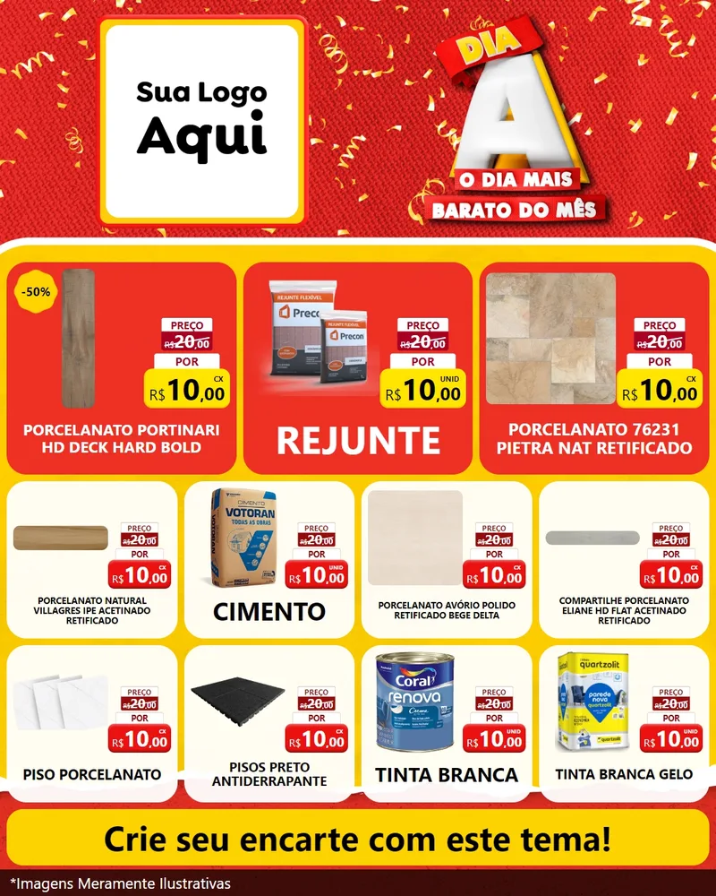 Modelo de Rede Social para Feed Instagram com o tema Dia A o Dia Mais Barato do Mês para Pisos e revestimentos