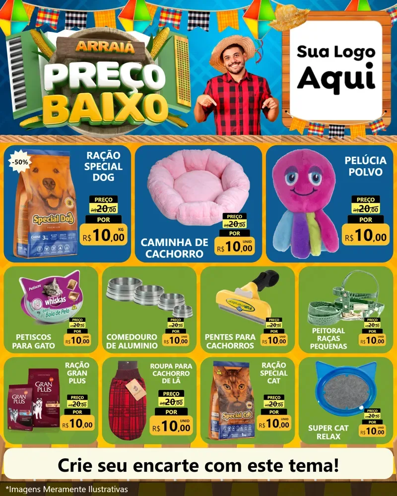 Modelo de Rede Social para Feed Instagram com o tema Arraiá de Preço Baixo - Junina para Pet Shop