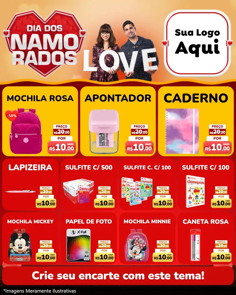 Modelo de Rede Social para Feed Instagram com o tema Dia dos Namorados para Papelaria