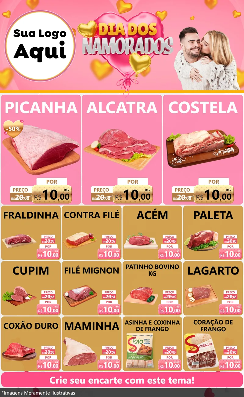 Modelo de Encarte para Encarte Grande com o tema Dia dos Namorados para Açougue
