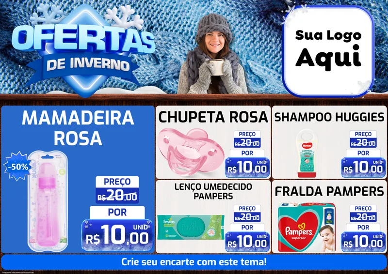 Modelo de Encarte para Encarte A4 Horizontal com o tema Ofertas de Inverno para Bebês