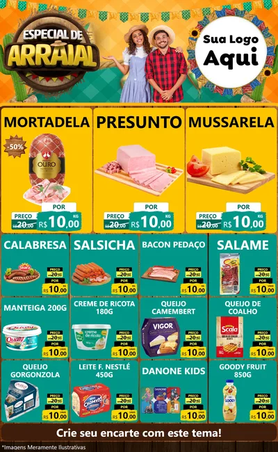 Modelo de Encarte para Encarte Grande com o tema Especial De Arraial para Frios e Laticínios