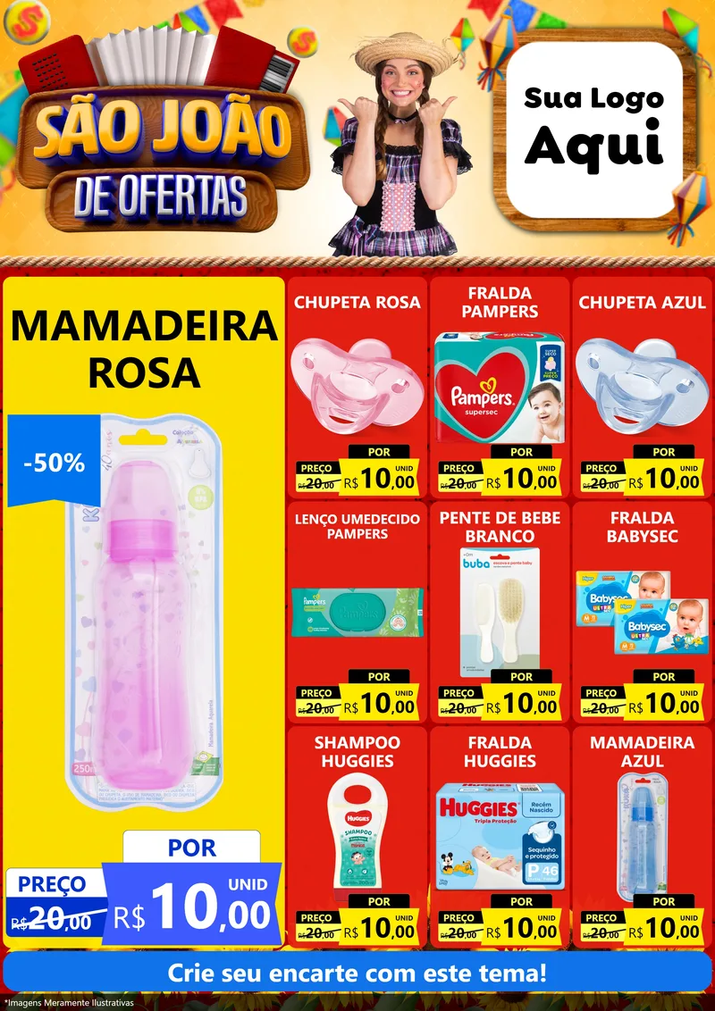 Modelo de Encarte para Encarte A4 Vertical com o tema São João de Ofertas para Bebês