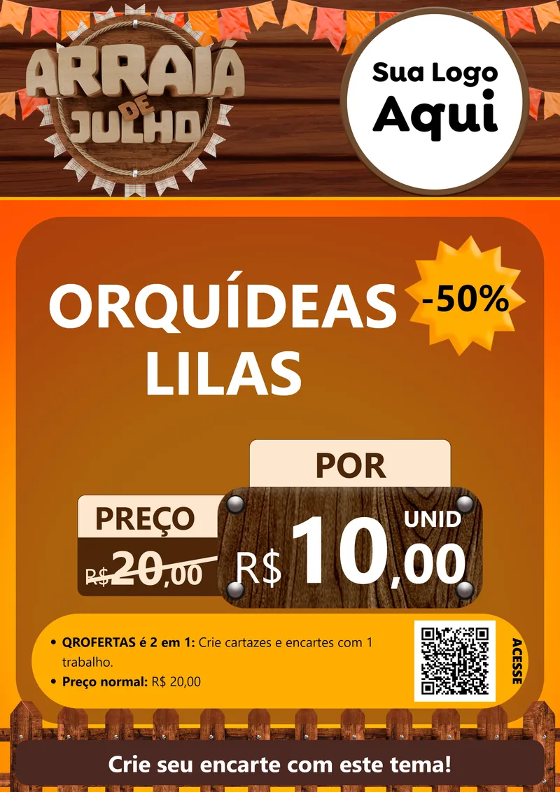 Modelo de Cartaz para Cartaz A4 Vertical com o tema Arraiá de Julho - Junina para Floricultura e jardim