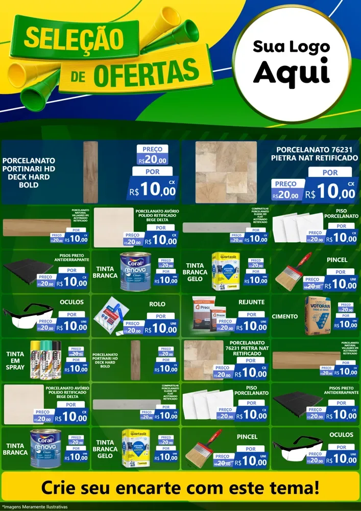 Modelo de Encarte para Encarte A4 Vertical com o tema Seleção de Ofertas - Copa para Pisos e revestimentos