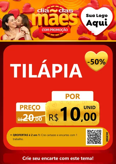 Modelo de Cartaz para Cartaz A4 Vertical com o tema Dia das Mães com Promoção para Peixaria