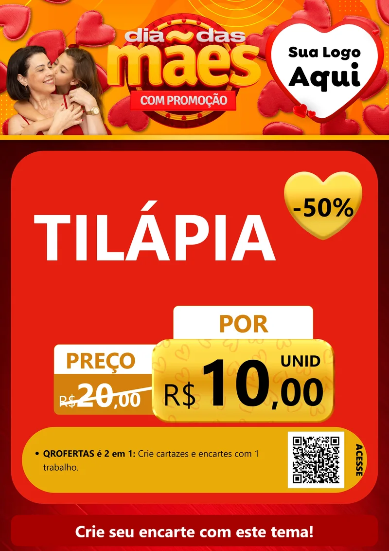 Modelo de Cartaz para Cartaz A4 Vertical com o tema Dia das Mães com Promoção para Peixaria