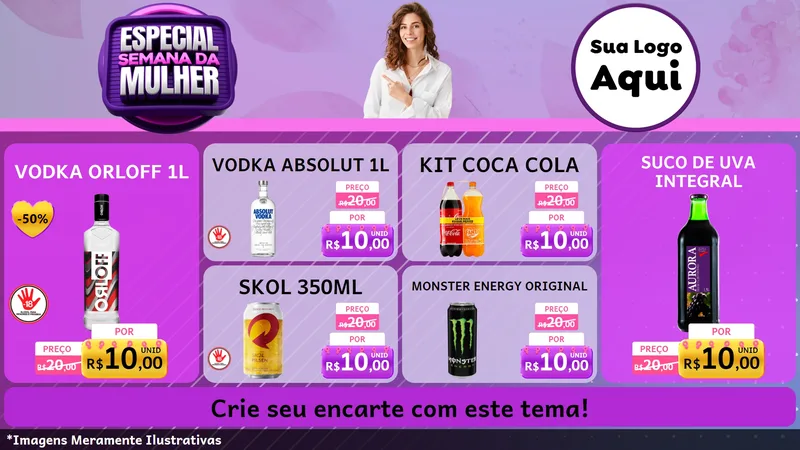 Modelo de TV para TV Horizontal com o tema Especial Semana da Mulher para Distribuidora de bebidas