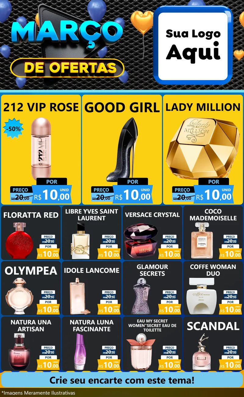 Modelo de Encarte para Encarte Grande com o tema Março de Ofertas para Perfumes