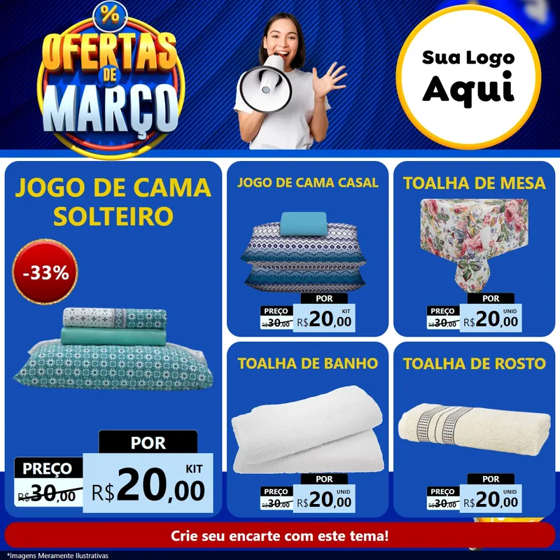 Modelo de Rede Social para Feed Facebook com o tema Ofertas de Março para Cama, Mesa e Banho