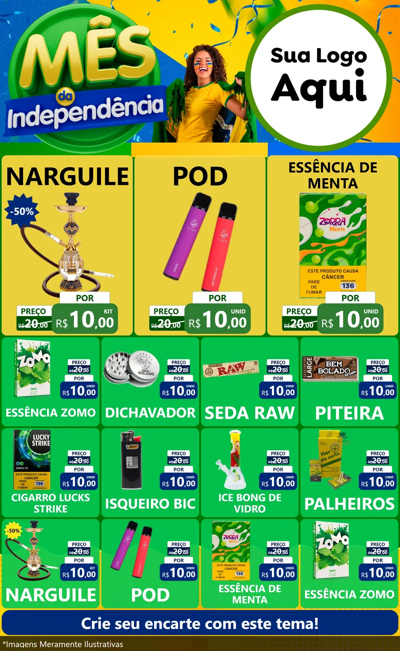 Modelo de Encarte para Encarte Grande com o tema Mês da Independência para Tabacaria