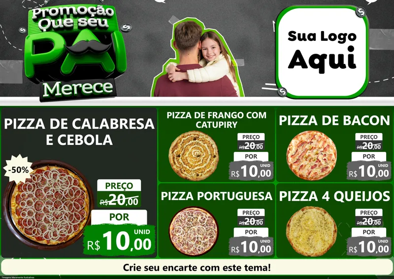 Modelo de Encarte para Encarte A4 Horizontal com o tema Promoção Que seu Pai Merece para Pizzaria