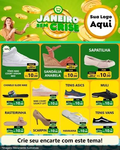 Modelo de Rede Social para Feed Instagram com o tema Janeiro Sem Crise para Calçados