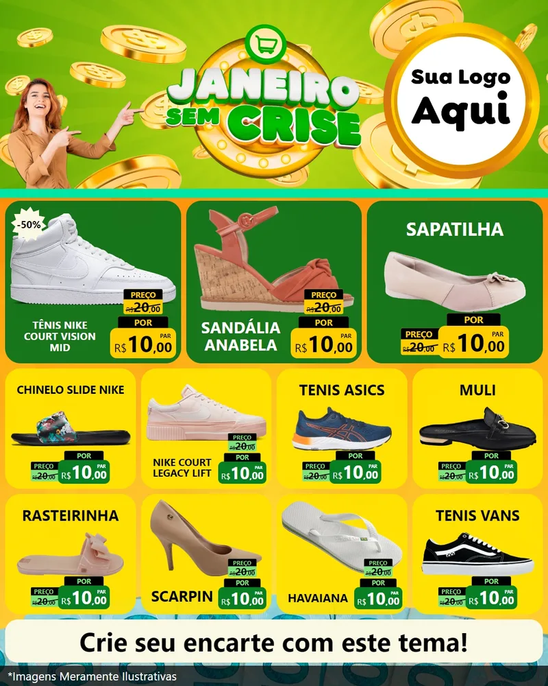 Modelo de Rede Social para Feed Instagram com o tema Janeiro Sem Crise para Calçados
