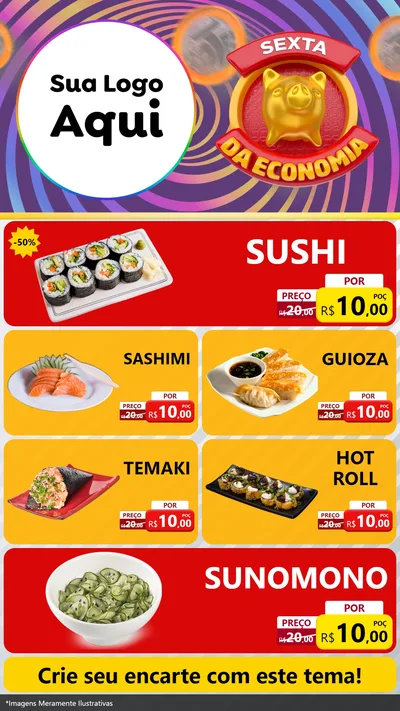 Modelo de TV para TV Vertical com o tema Sexta da Economia para Comida japonesa