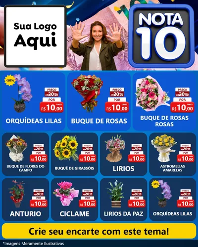Modelo de Rede Social para Feed Instagram com o tema Nota 10 para Floricultura e jardim