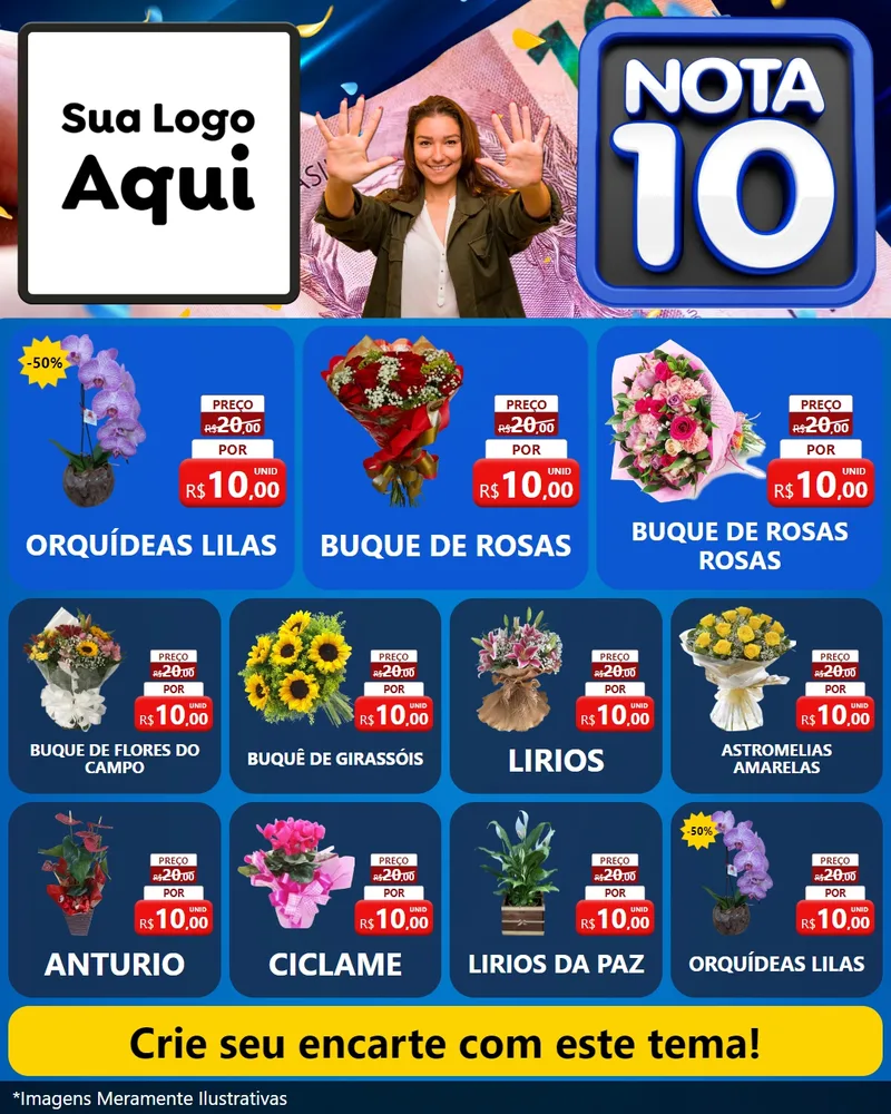 Modelo de Rede Social para Feed Instagram com o tema Nota 10 para Floricultura e jardim