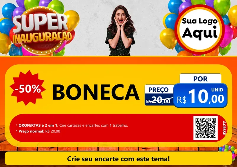 Modelo de Cartaz para Cartaz A4 Horizontal com o tema Super Inauguração para Brinquedos