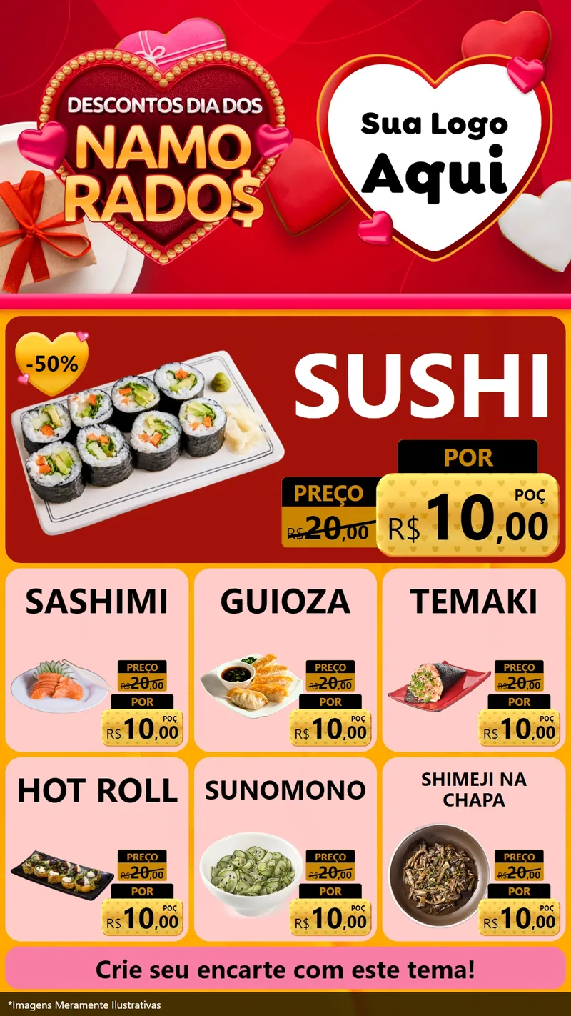 Modelo de Rede Social para Stories com o tema Descontos Dia dos Namorados para Comida japonesa
