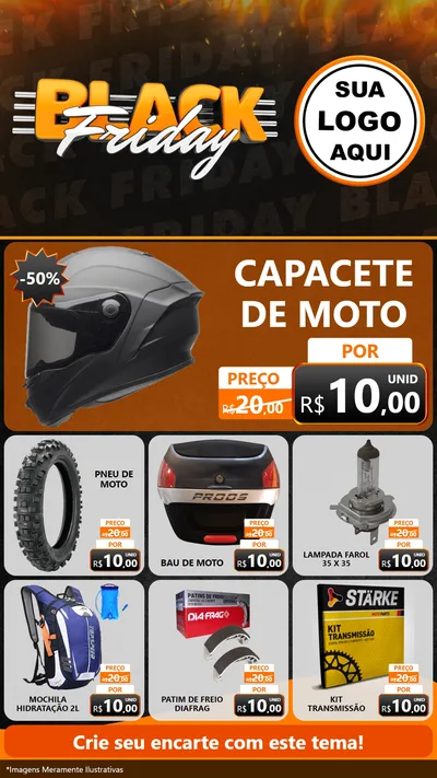 Modelo de Rede Social para Stories com o tema Black Friday para Moto peças