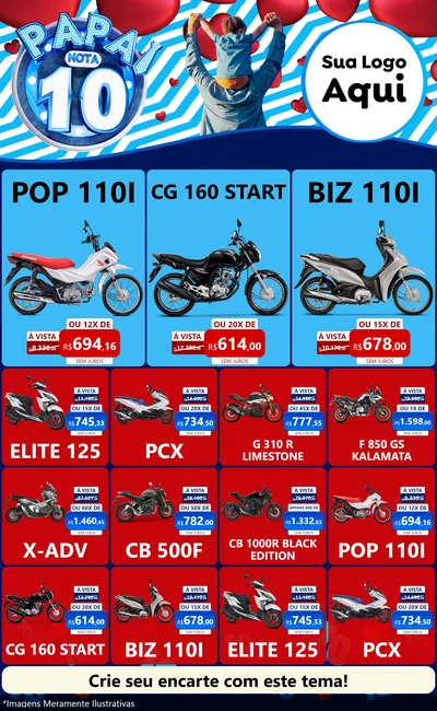 Modelo de Encarte para Encarte Grande com o tema Papai Nota 10 para Concessionaria de Motos