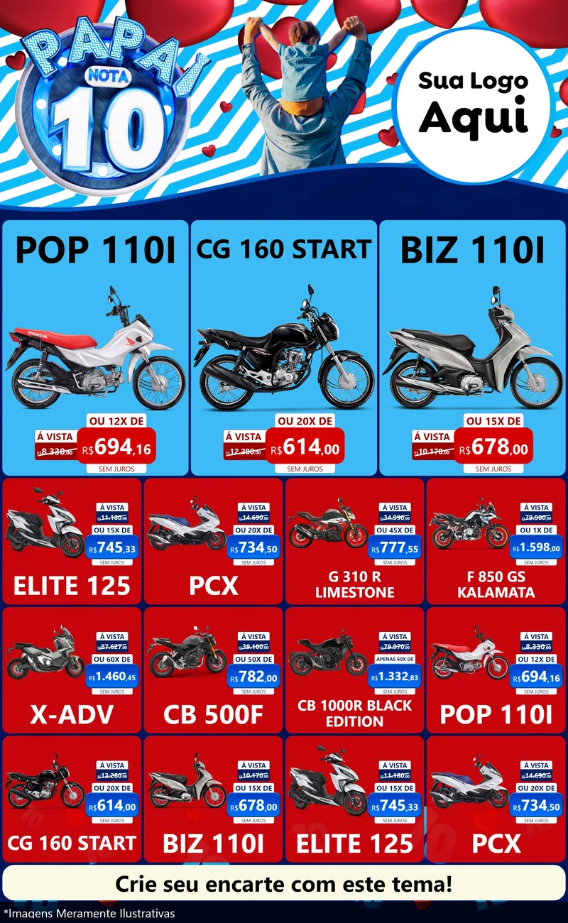 Modelo de Encarte para Encarte Grande com o tema Papai Nota 10 para Concessionaria de Motos