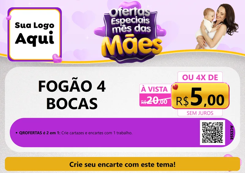 Modelo de Cartaz para Cartaz A4 Horizontal com o tema Ofertas Especiais - Mês das Mães para Móveis e Eletro