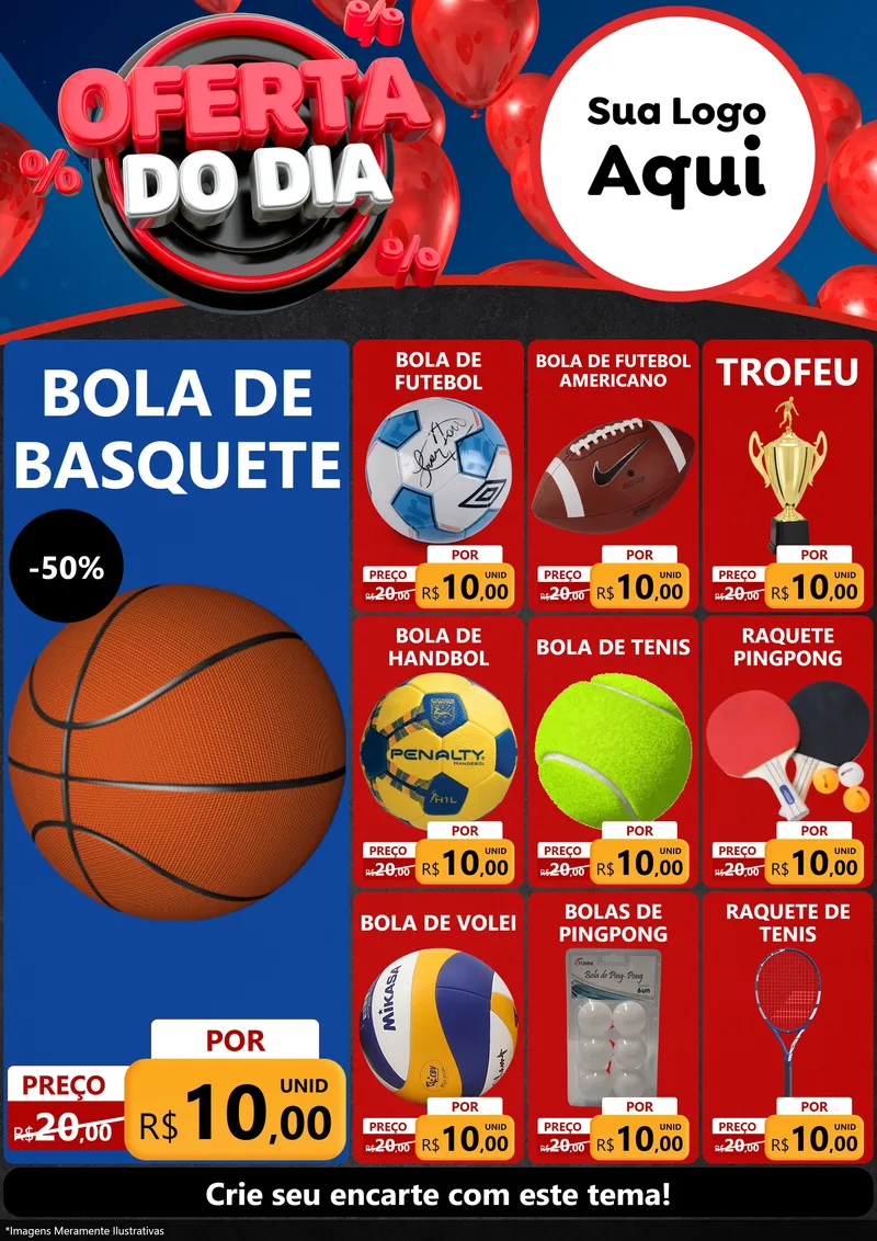 Modelo de Encarte para Encarte A4 Vertical com o tema Oferta do Dia para Artigos Esportivos
