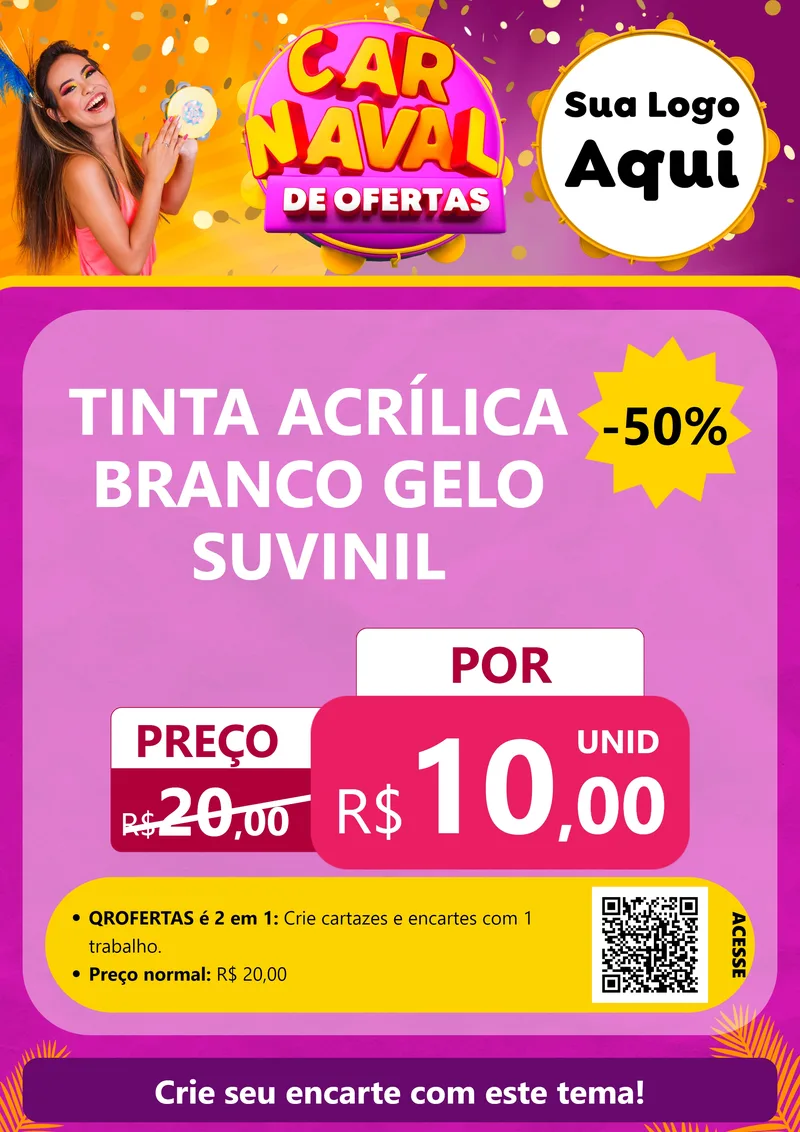 Modelo de Cartaz para Cartaz A4 Vertical com o tema Carnaval de Ofertas para Tintas e Ferramentas