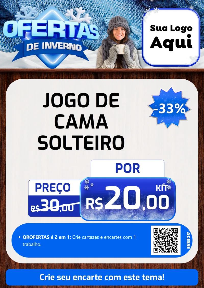 Modelo de Cartaz para Cartaz A4 Vertical com o tema Ofertas de Inverno para Cama, Mesa e Banho