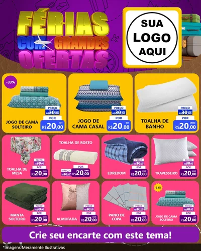 Modelo de Rede Social para Feed Instagram com o tema Férias com Grandes Ofertas para Cama, Mesa e Banho