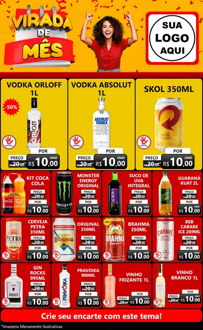 Modelo de Encarte para Encarte Grande com o tema Virada de Mês para Distribuidora de bebidas