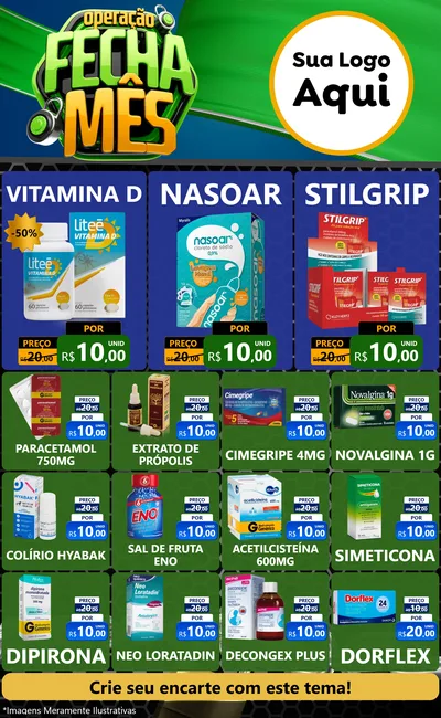 Modelo de Encarte para Encarte Grande com o tema Operação Fecha Mês para Farmácia