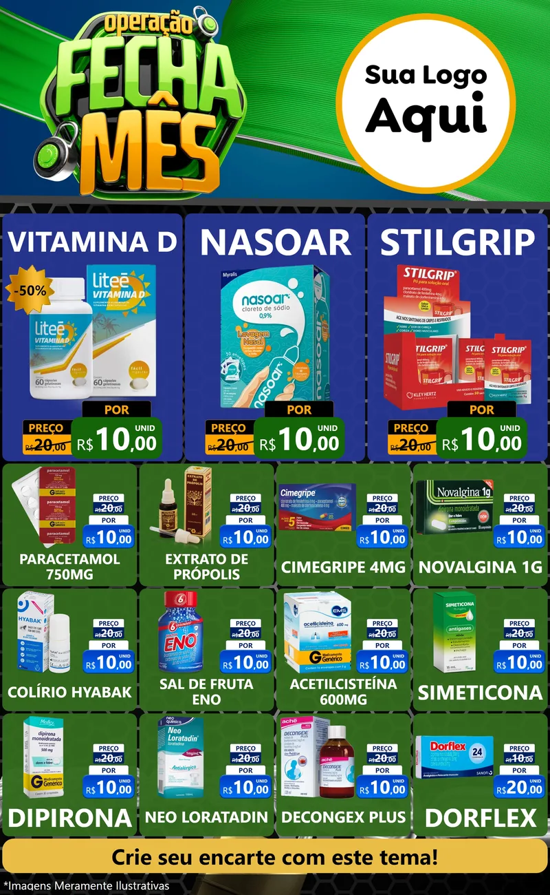 Modelo de Encarte para Encarte Grande com o tema Operação Fecha Mês para Farmácia