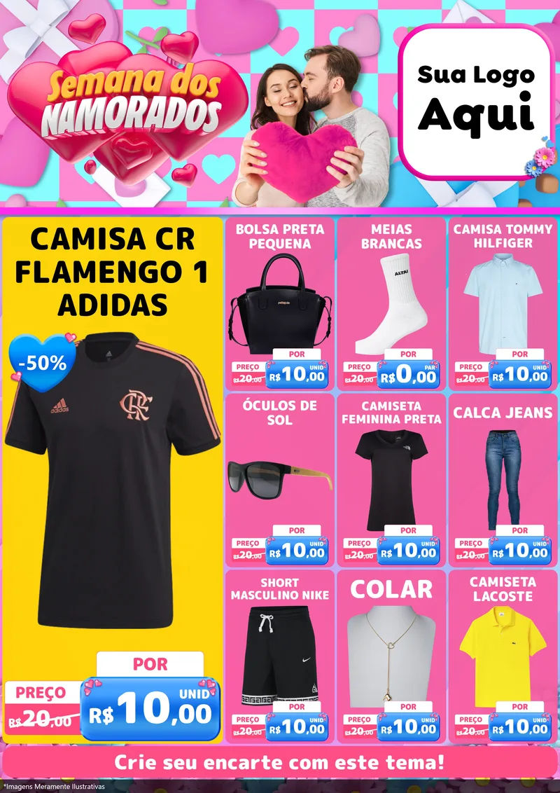 Modelo de Encarte para Encarte A4 Vertical com o tema Semana dos Namorados para Roupas e acessórios