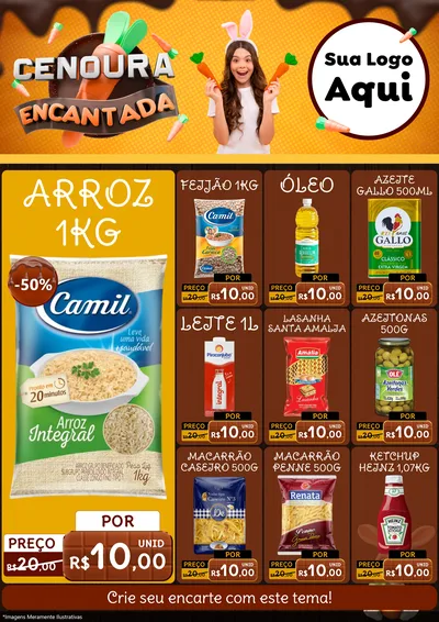 Modelo de Encarte para Encarte A4 Vertical com o tema Cenoura Encantada - Páscoa para Supermercado