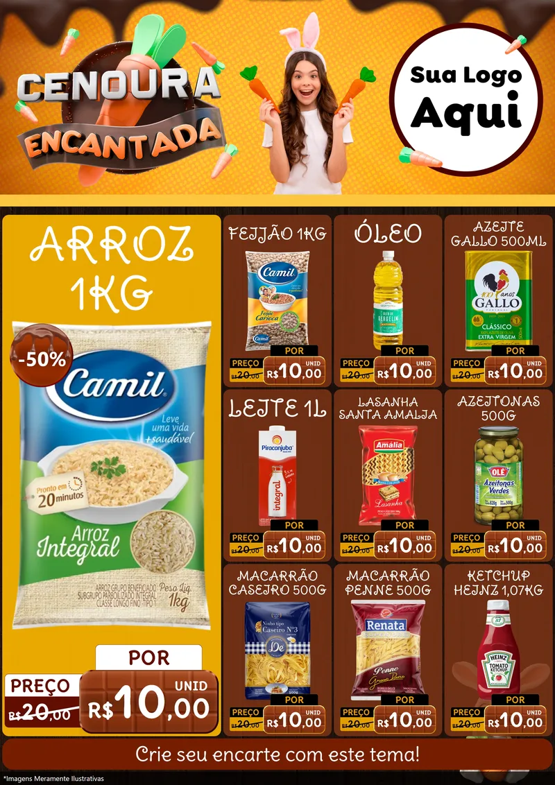 Modelo de Encarte para Encarte A4 Vertical com o tema Cenoura Encantada - Páscoa para Supermercado
