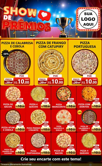 Modelo de Encarte para Encarte Grande com o tema Show de Prêmios para Pizzaria