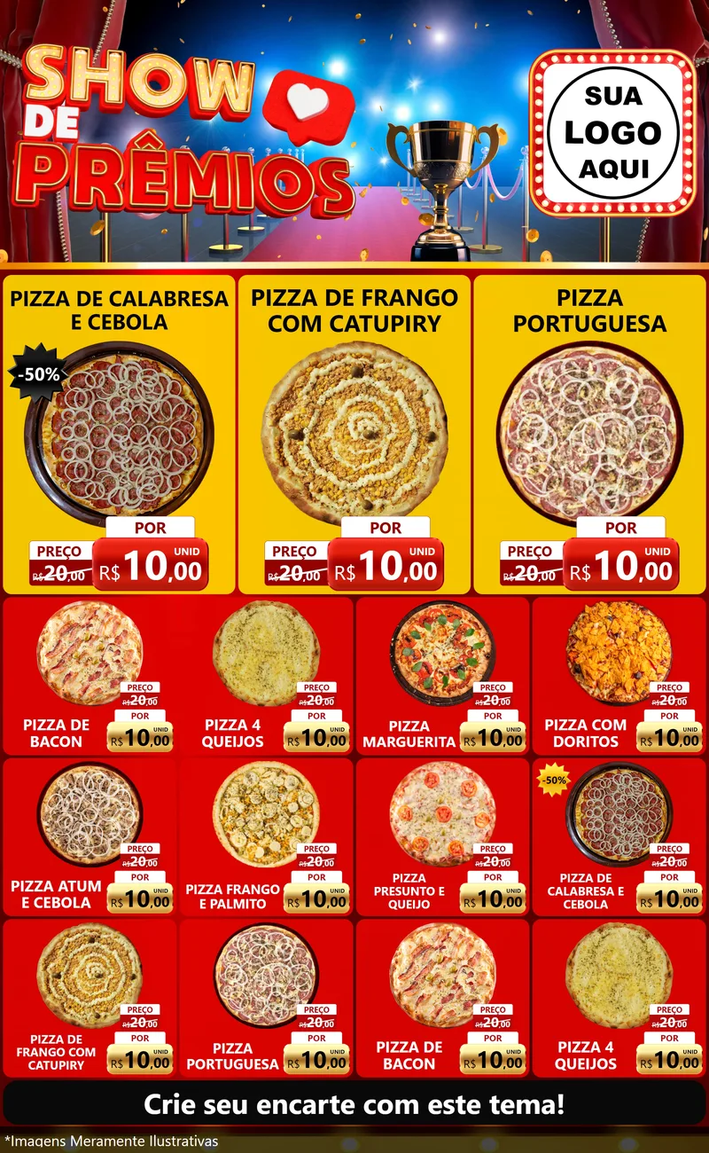 Modelo de Encarte para Encarte Grande com o tema Show de Prêmios para Pizzaria