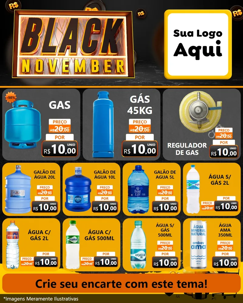 Modelo de Rede Social para Feed Instagram com o tema Black November para Água e gás