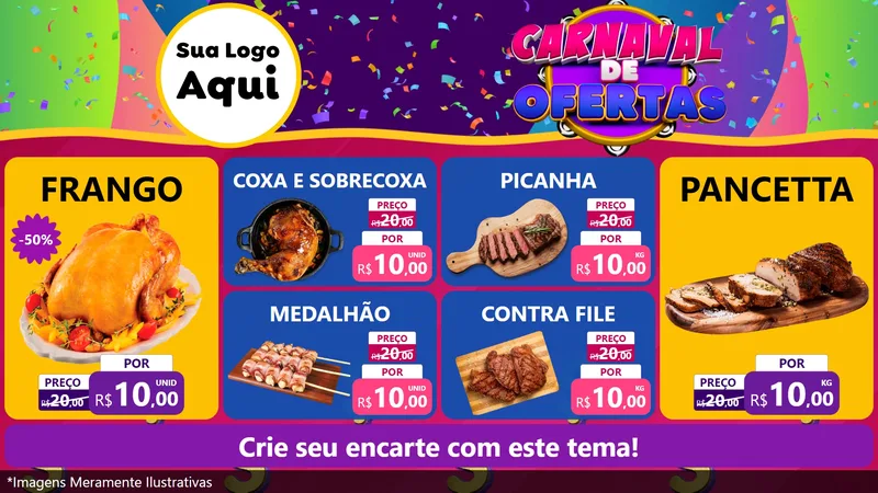 Modelo de TV para TV Horizontal com o tema Carnaval de Ofertas para Assados
