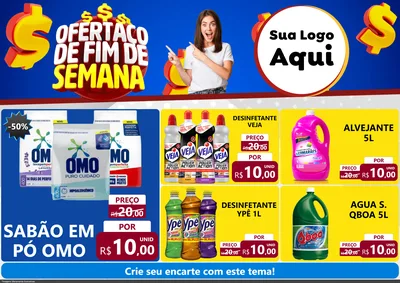 Modelo de Encarte para Encarte A4 Horizontal com o tema Ofertaço de Fim de Semana para Produtos de Limpeza