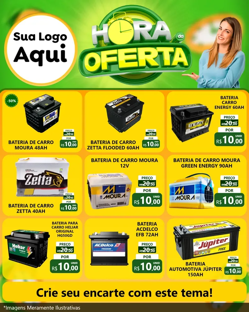 Modelo de Rede Social para Feed Instagram com o tema Hora da Oferta para Baterias Elétricas