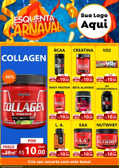 Modelo de Encarte para Encarte A4 Vertical com o tema Esquenta de Carnaval para Suplementos alimentares