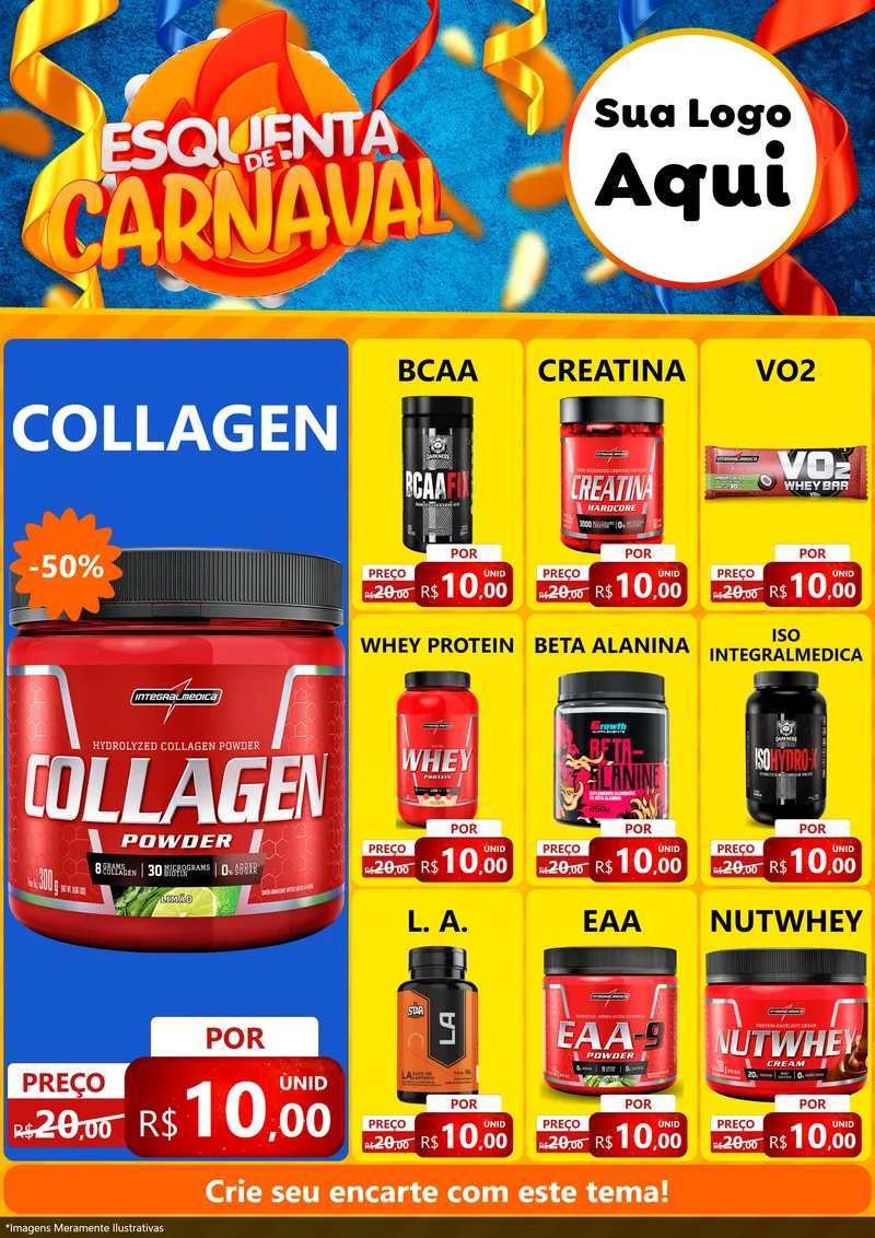 Modelo de Encarte para Encarte A4 Vertical com o tema Esquenta de Carnaval para Suplementos alimentares