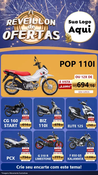 Modelo de Rede Social para Stories com o tema Réveillon de Ofertas para Concessionaria de Motos
