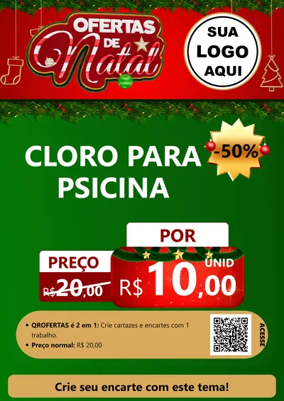 Modelo de Cartaz para Cartaz A4 Vertical com o tema Ofertas de Natal para Produtos para Piscina